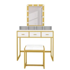 Schminktisch mit Licht FRANCESCA weiss/gold