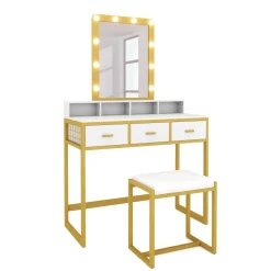 Schminktisch mit Licht FRANCESCA weiss/gold