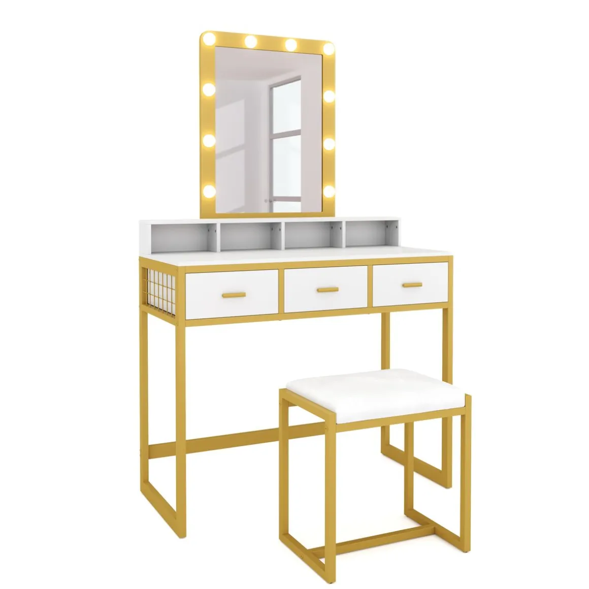 Schminktisch mit Licht FRANCESCA weiss/gold