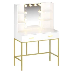 Schminktisch mit Licht SELENE weiss/gold