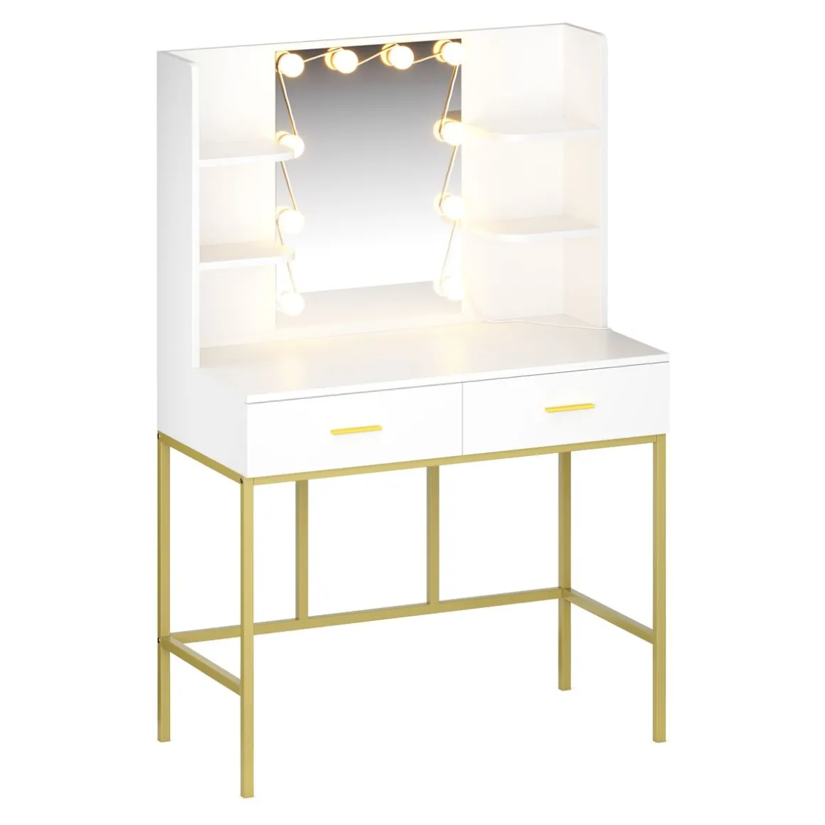 Schminktisch mit Licht SELENE weiss/gold