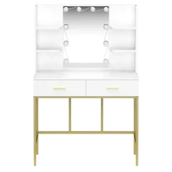 Schminktisch mit Licht SELENE weiss/gold