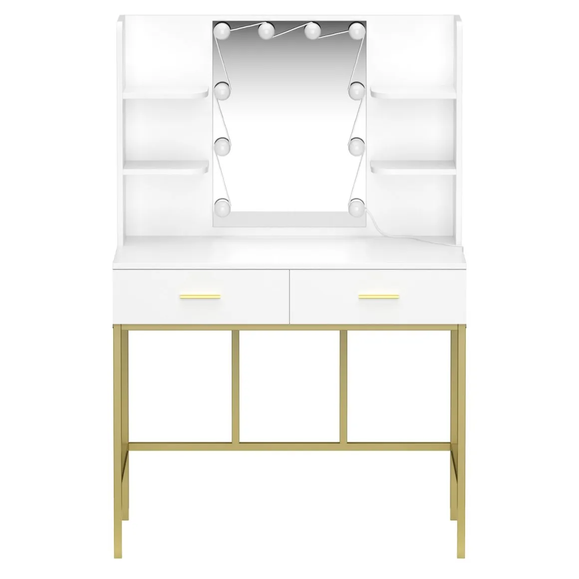 Schminktisch mit Licht SELENE weiss/gold