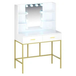 Schminktisch mit Licht SELENE weiss/gold