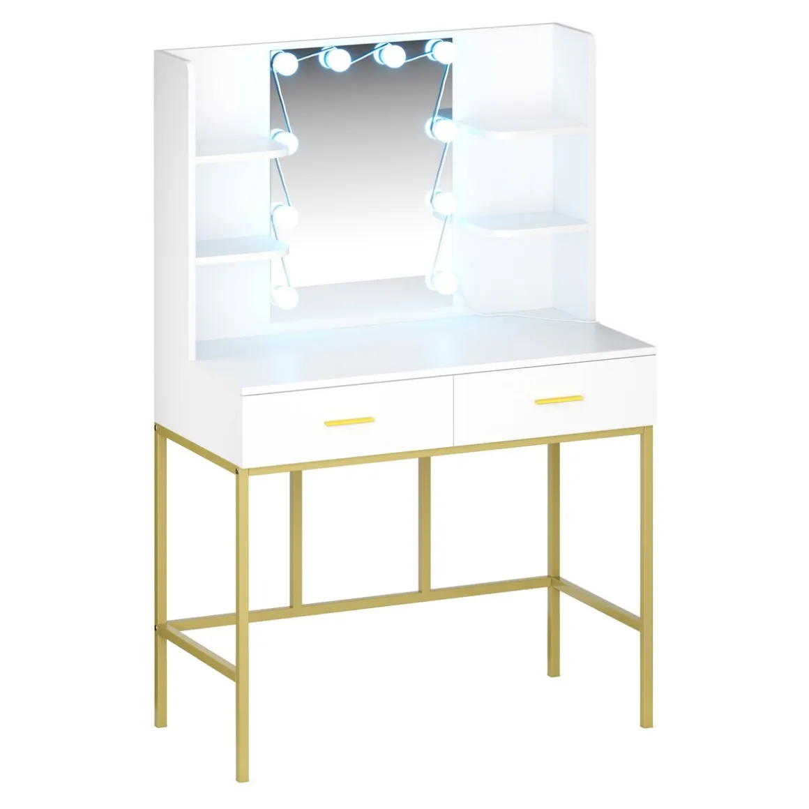Schminktisch mit Licht SELENE weiss/gold
