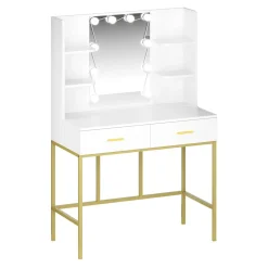 Schminktisch mit Licht SELENE weiss/gold