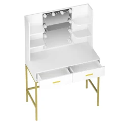 Schminktisch mit Licht SELENE weiss/gold