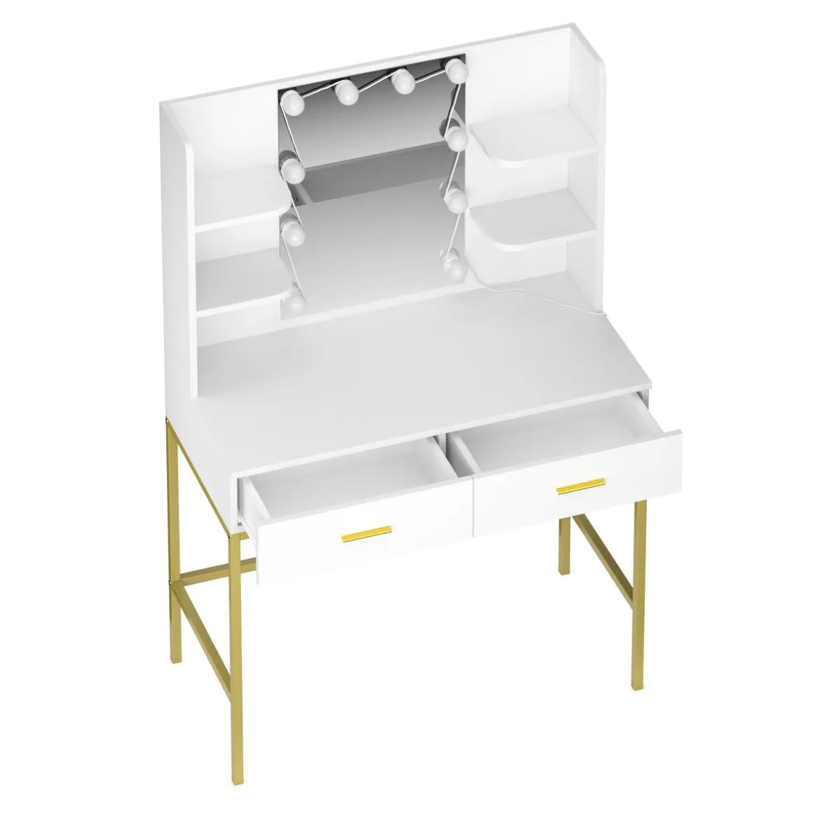 Schminktisch mit Licht SELENE weiss/gold