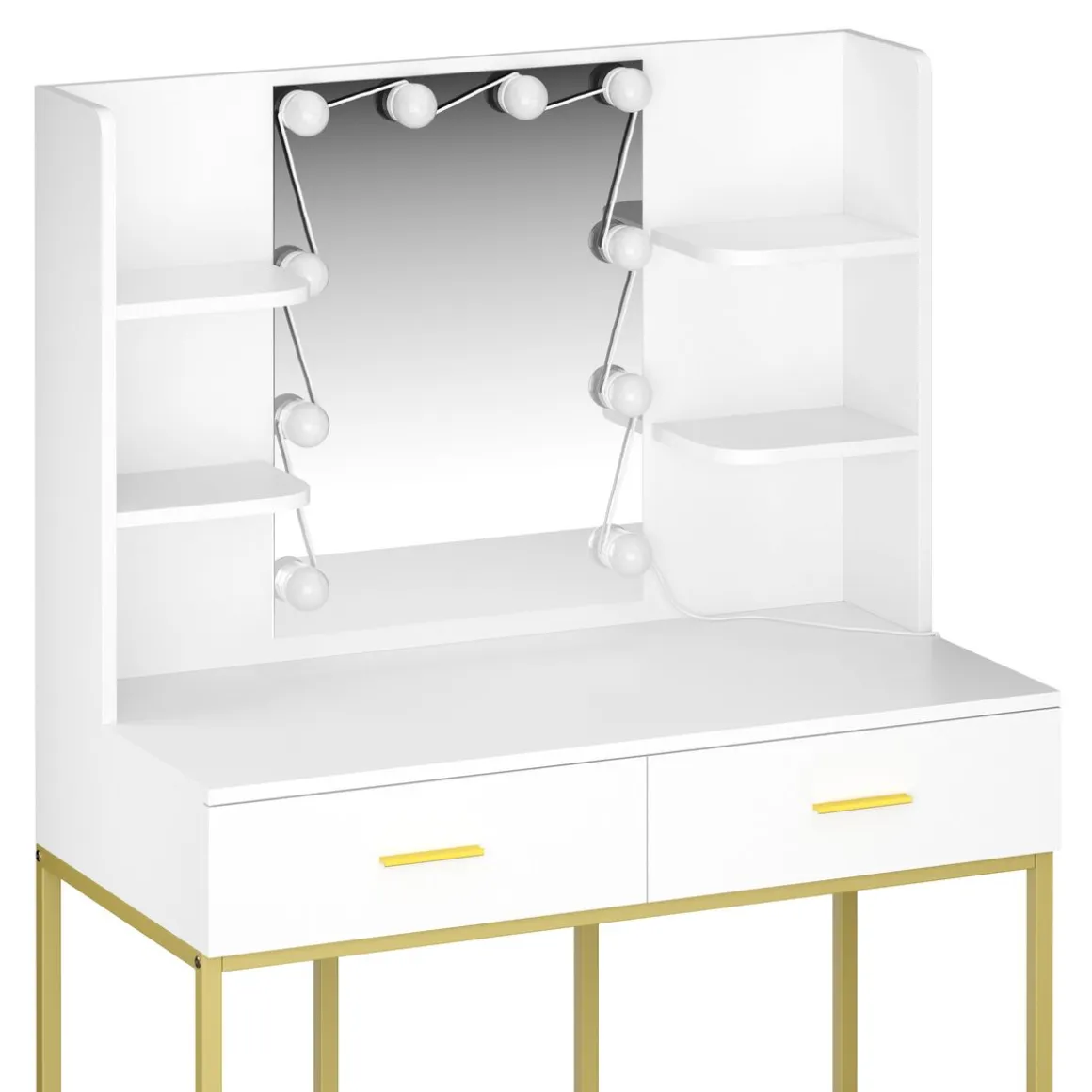 Schminktisch mit Licht SELENE weiss/gold