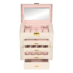Schmuckkästchen abschliessbar 4 Schubladen beige/rosa | GONSER.CH