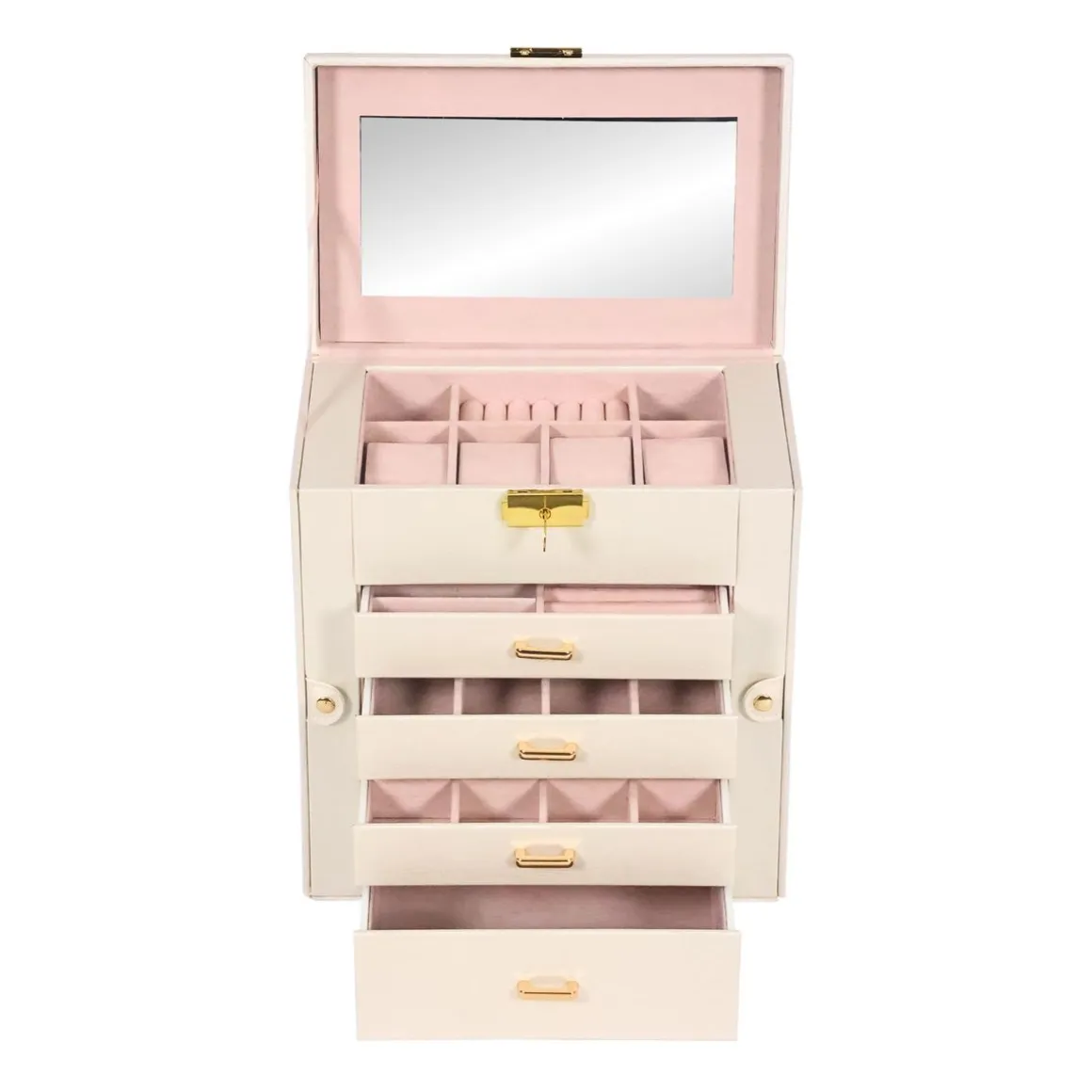Schmuckkästchen abschliessbar 4 Schubladen beige/rosa | GONSER.CH