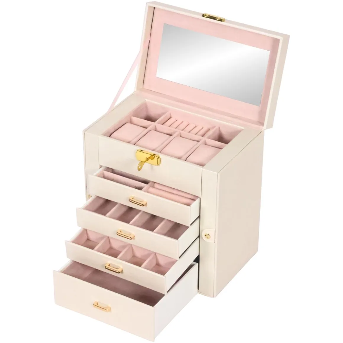 Schmuckkästchen abschliessbar 4 Schubladen beige/rosa | GONSER.CH