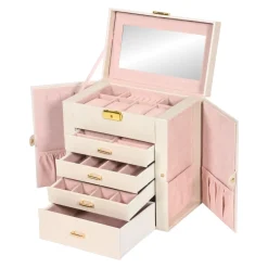Schmuckkästchen abschliessbar 4 Schubladen beige/rosa | GONSER.CH