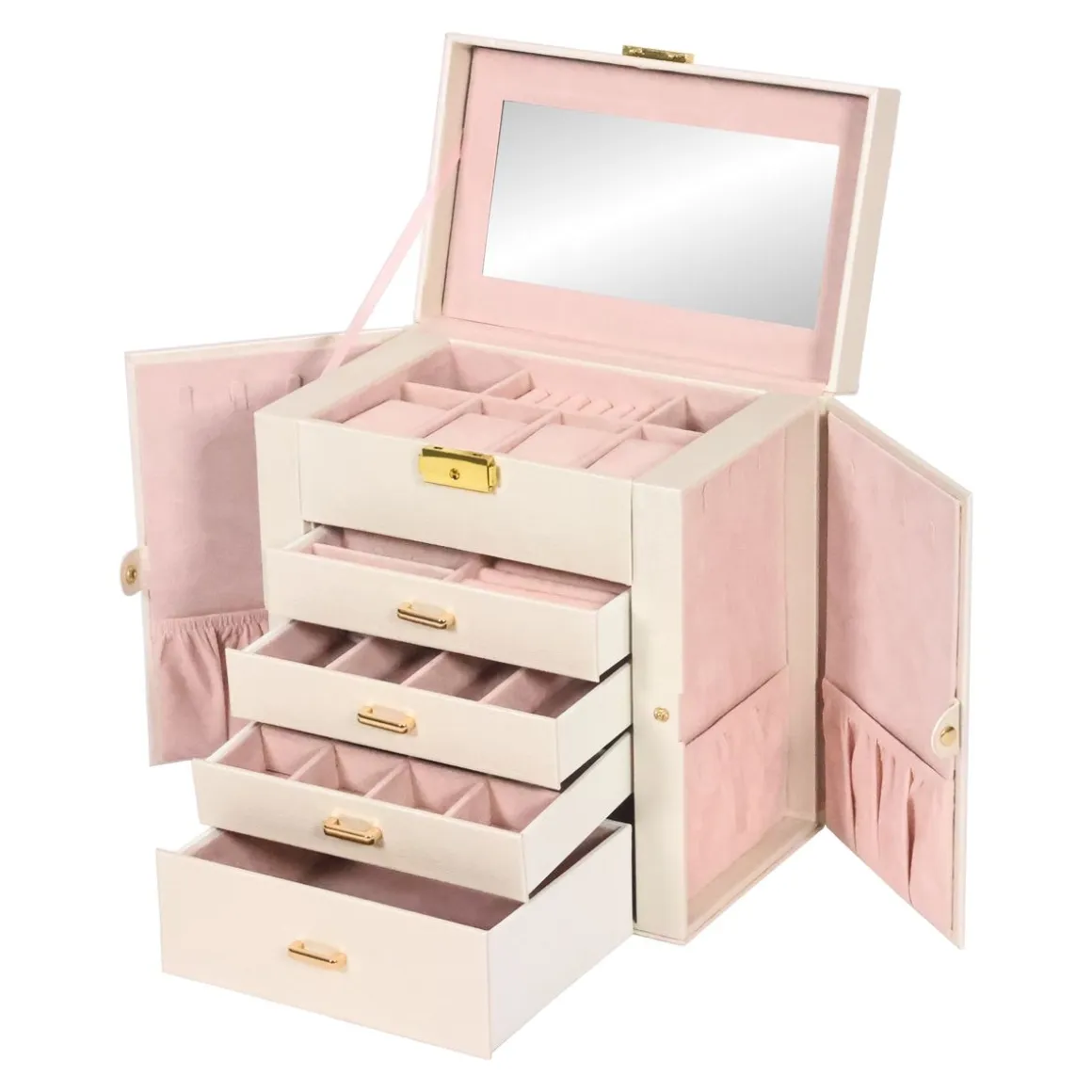 Schmuckkästchen abschliessbar 4 Schubladen beige/rosa | GONSER.CH