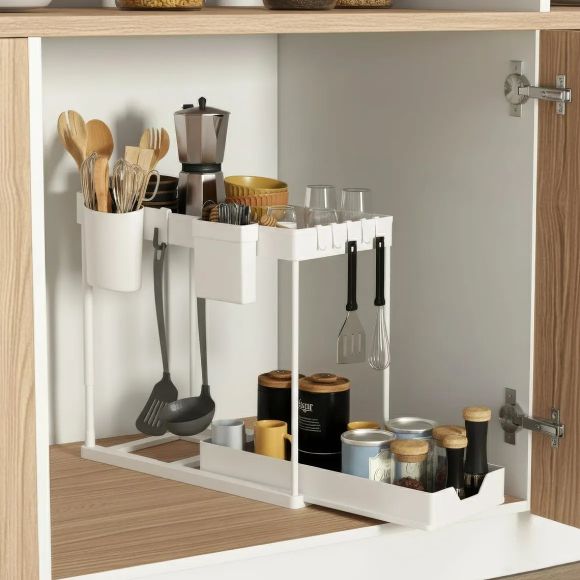 Schrank-Organizer Küche 2 Etagen 39 x 21 x 36 cm weiss