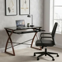 Schreibtisch Glas ALEK 99 x 73 x 75 cm schwarz/braun