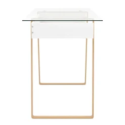 Schreibtisch Glas NEBULA mit Stauraum 110 x 55 x 75 cm weiss/braun