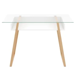 Schreibtisch Glas NEBULA mit Stauraum 110 x 55 x 75 cm weiss/braun