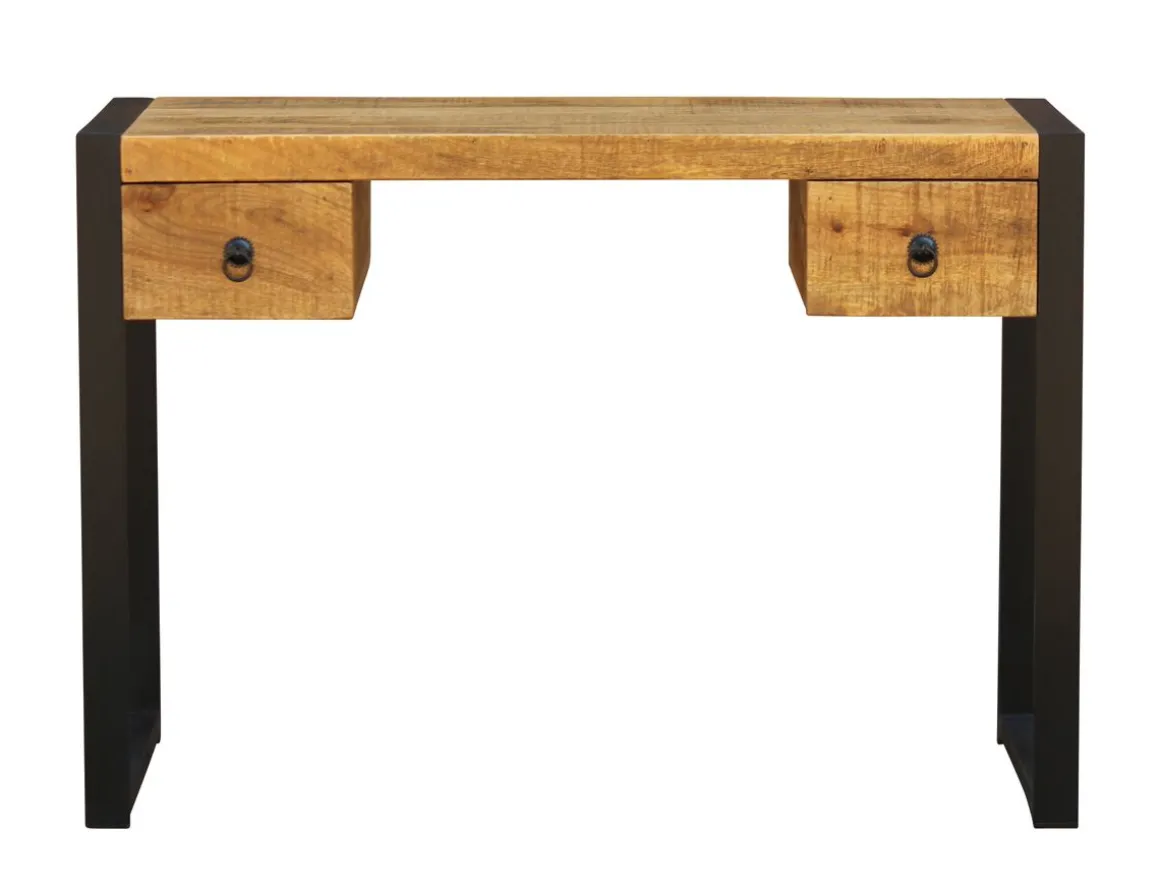 Schreibtisch Holz CYRIL mit Schubladen 110 x 50 x 77 cm natur/schwarz
