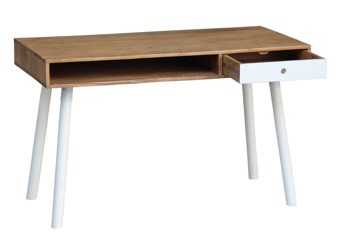 Schreibtisch Holz JOELLE mit Stauraum 120 x 60 x 76 cm natur/weiss