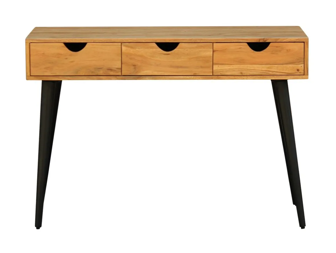 Schreibtisch Holz PIAF mit Schubladen 110 x 50 x 76 cm natur/schwarz