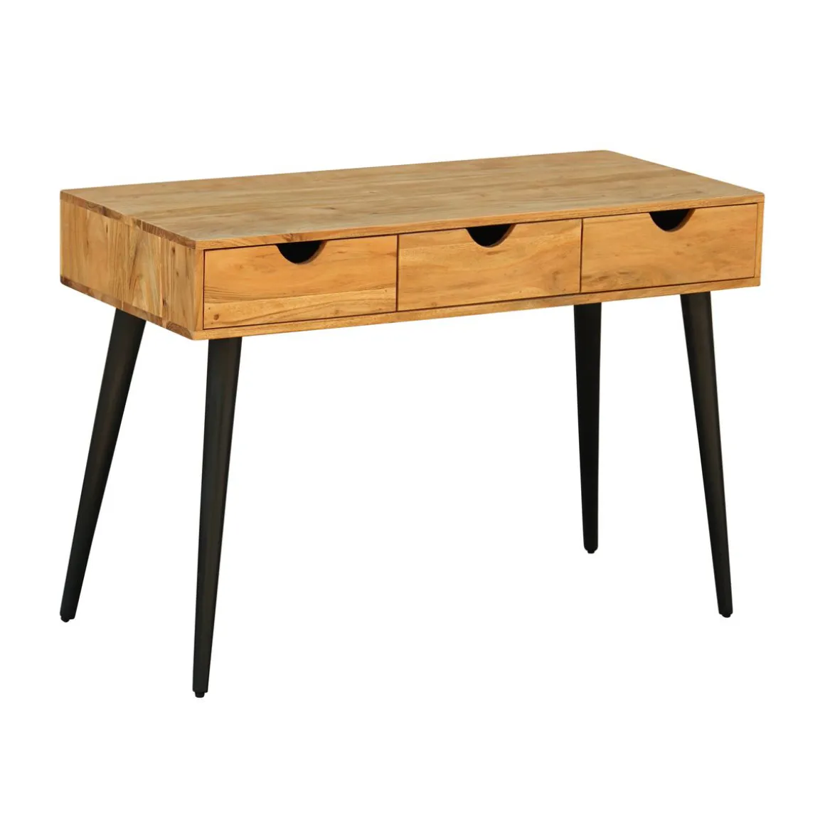 Schreibtisch Holz PIAF mit Schubladen 110 x 50 x 76 cm natur/schwarz