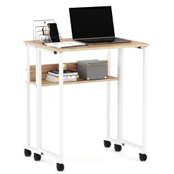 Schreibtisch klappbar auf Rollen DUNE 63 x 50 x 75 cm hellbraun/weiss
