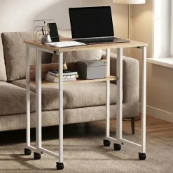 Schreibtisch klappbar auf Rollen DUNE 63 x 50 x 75 cm hellbraun/weiss