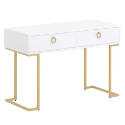 Schreibtisch Konsolentisch TESSY mit Schubladen 115 x 50 x 77 cm weiss/gold