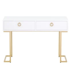 Schreibtisch Konsolentisch TESSY mit Schubladen 115 x 50 x 77 cm weiss/gold