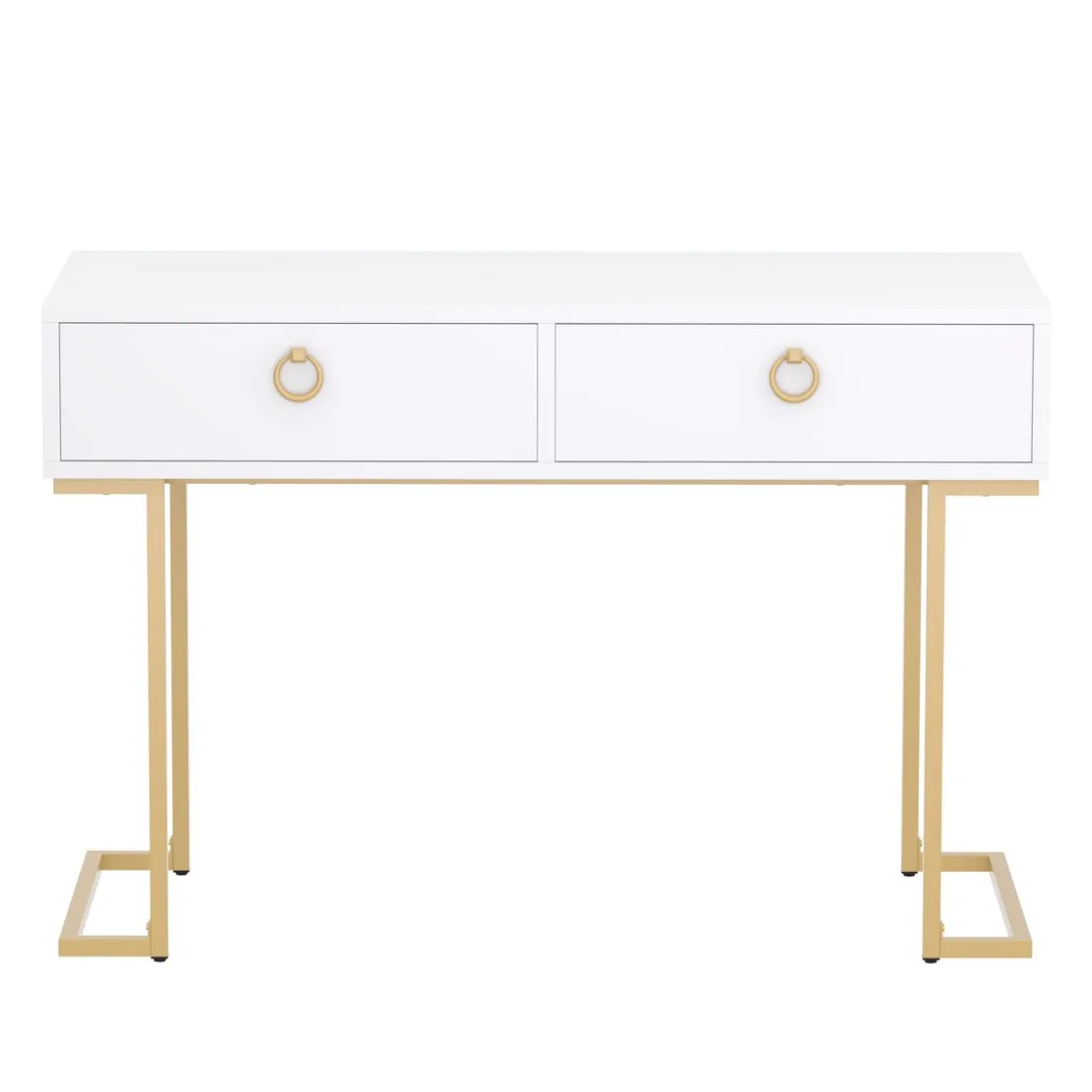 Schreibtisch Konsolentisch TESSY mit Schubladen 115 x 50 x 77 cm weiss/gold