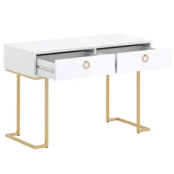 Schreibtisch Konsolentisch TESSY mit Schubladen 115 x 50 x 77 cm weiss/gold
