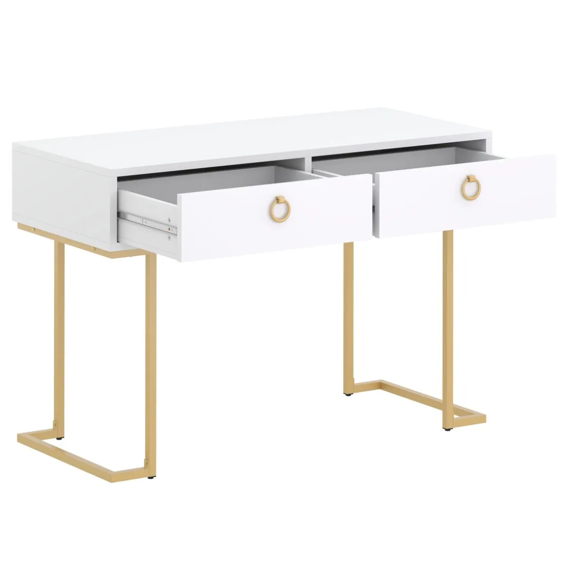 Schreibtisch Konsolentisch TESSY mit Schubladen 115 x 50 x 77 cm weiss/gold