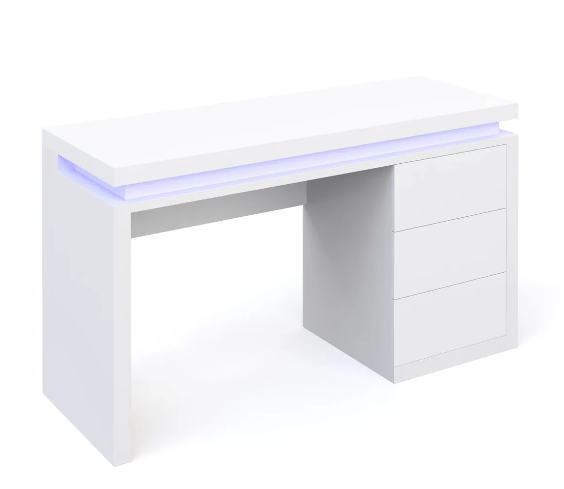 Schreibtisch LED LEANDRO mit Schubladen 140 x 50 x 78 cm weiss