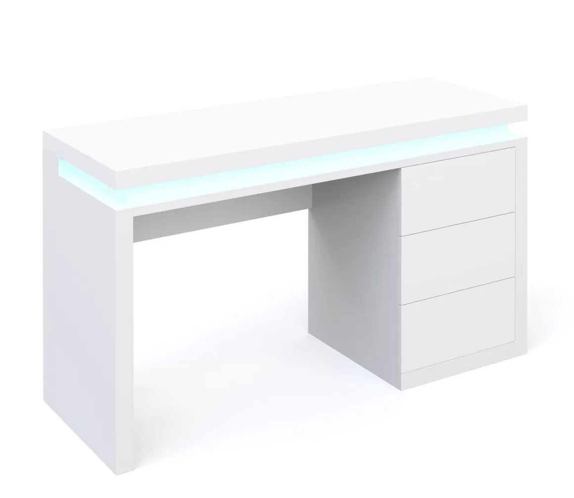 Schreibtisch LED LEANDRO mit Schubladen 140 x 50 x 78 cm weiss