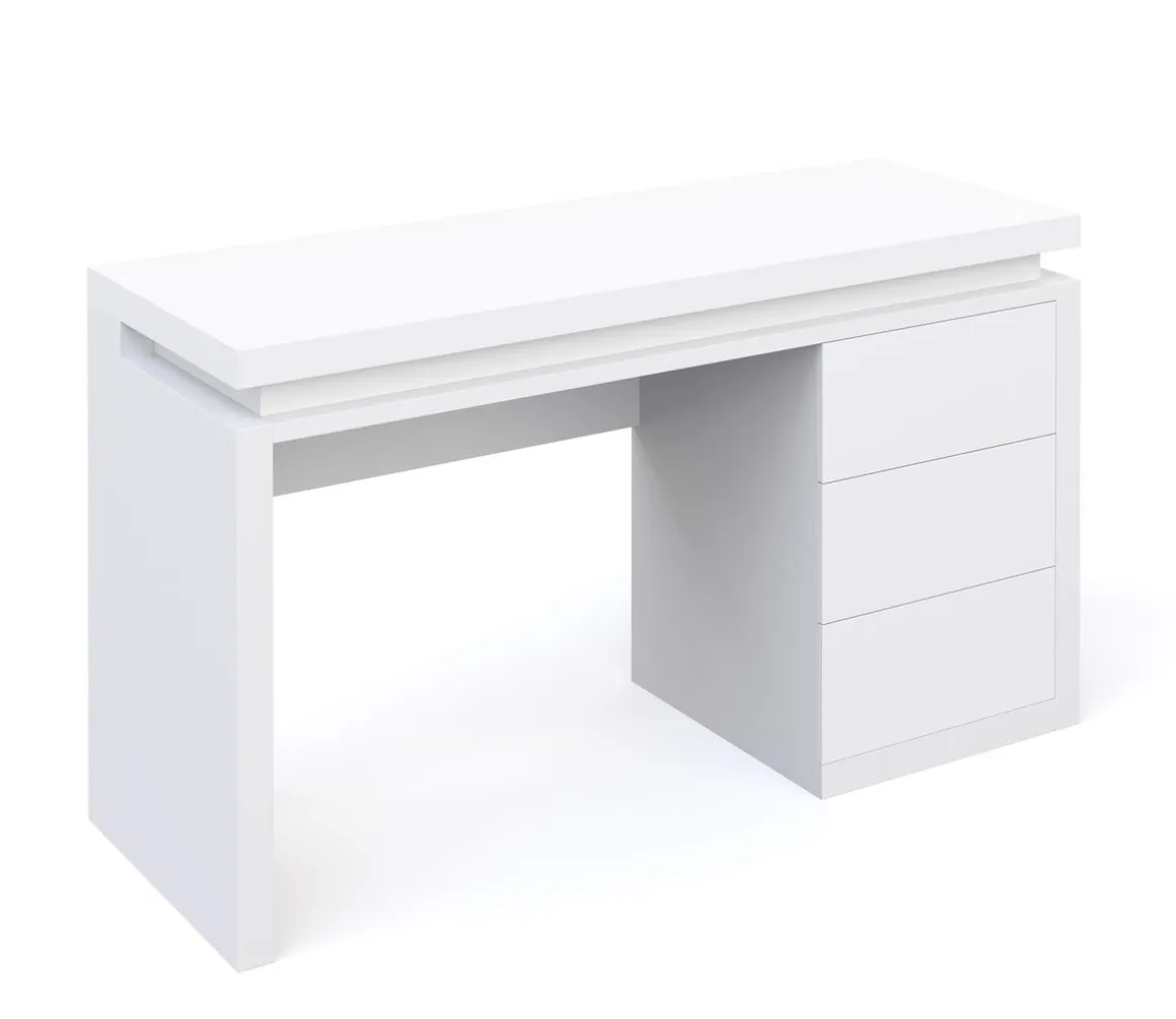 Schreibtisch LED LEANDRO mit Schubladen 140 x 50 x 78 cm weiss