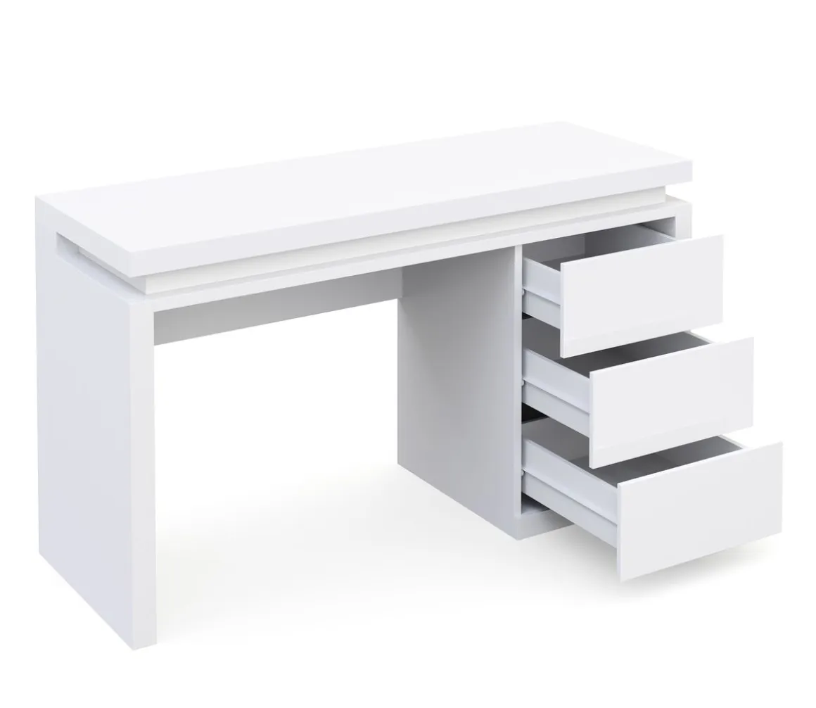 Schreibtisch LED LEANDRO mit Schubladen 140 x 50 x 78 cm weiss