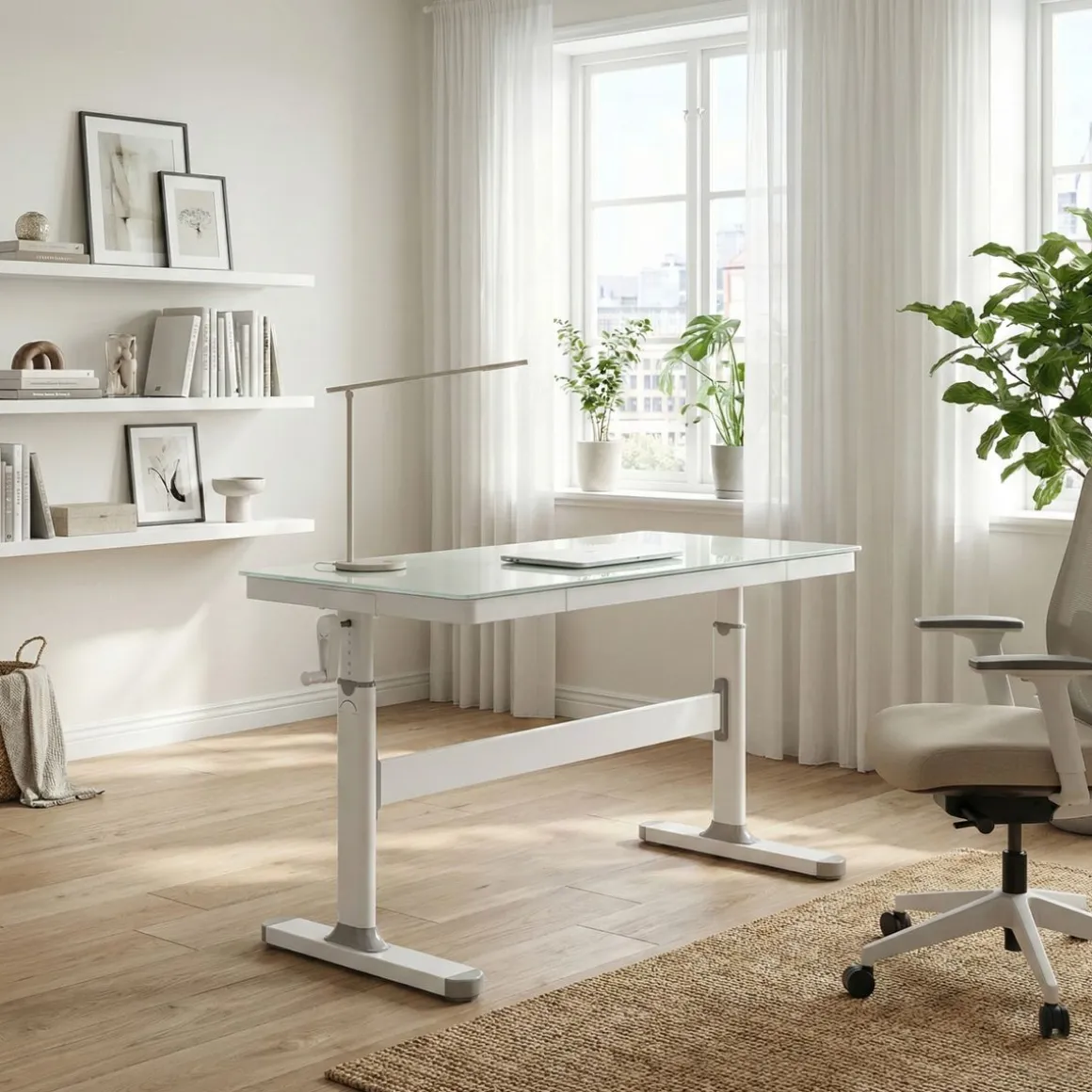 Schreibtisch manuell höhenverstellbar 120 x 60 cm weiss