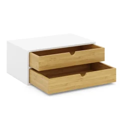 Schreibtisch Organizer Bambus ALVORA 2 Schubladen weiss/natur
