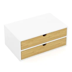 Schreibtisch Organizer Bambus ALVORA 2 Schubladen weiss/natur