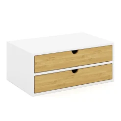 Schreibtisch Organizer Bambus ALVORA 2 Schubladen weiss/natur
