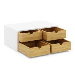 Schreibtisch Organizer Bambus ALVORA 4 Schubladen weiss/natur