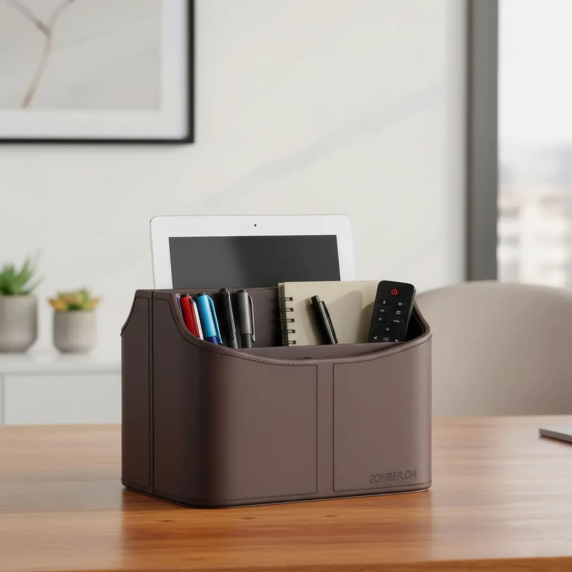 Schreibtisch Organizer Leder dunkelbraun