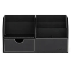 Schreibtisch Organizer mit Schublade Leder schwarz