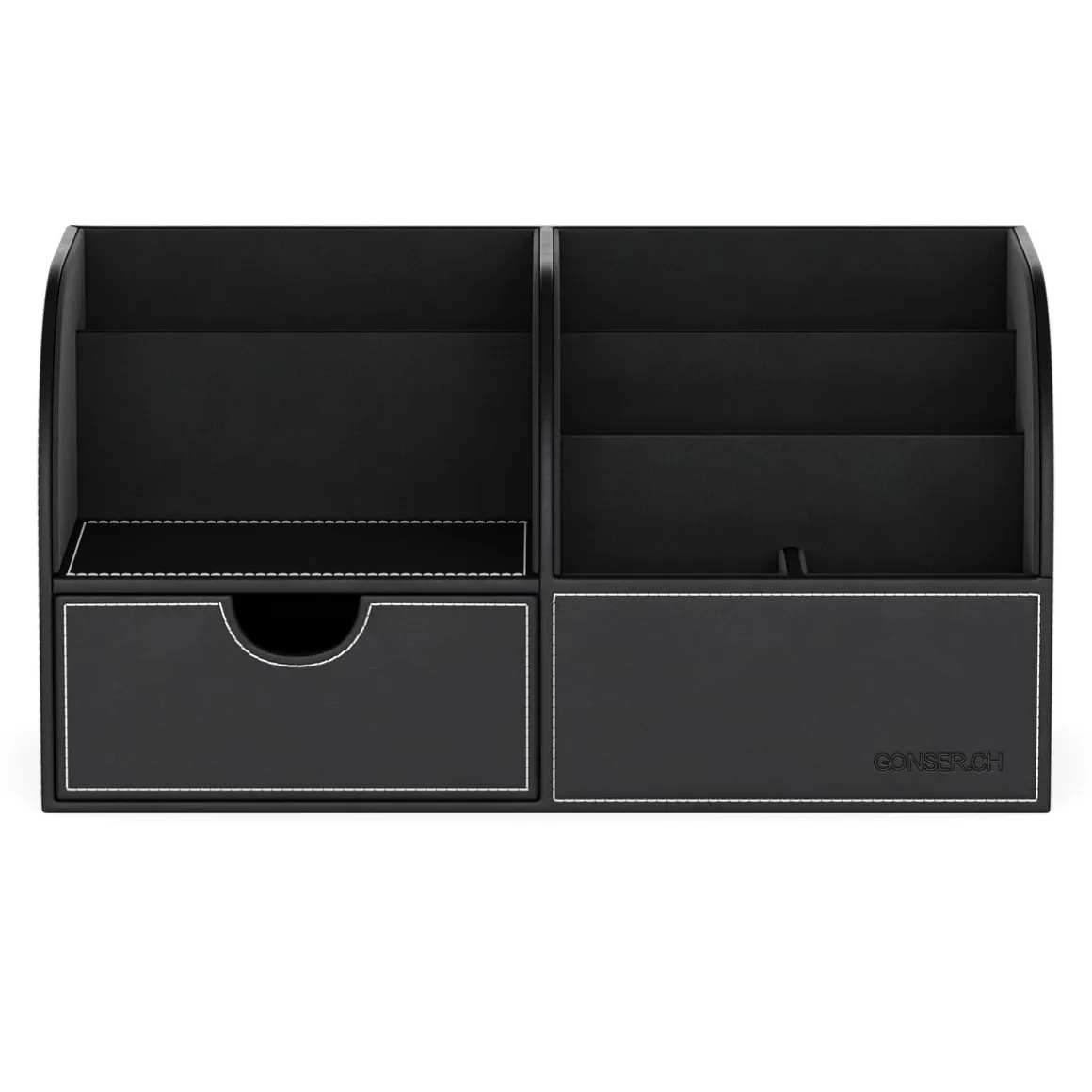 Schreibtisch Organizer mit Schublade Leder schwarz