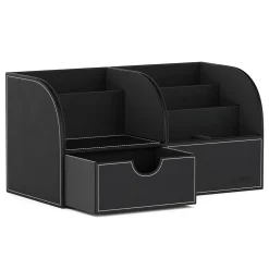 Schreibtisch Organizer mit Schublade Leder schwarz