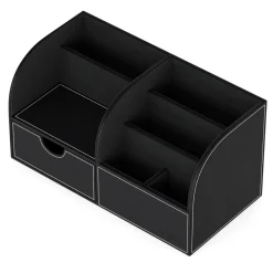 Schreibtisch Organizer mit Schublade Leder schwarz