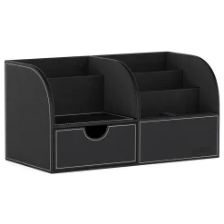 Schreibtisch Organizer mit Schublade Leder schwarz
