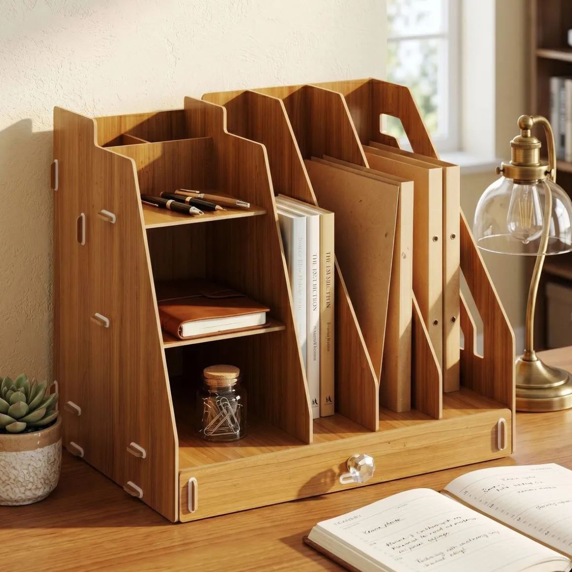 Schreibtisch Organizer mit Schublade 33 x 24 x 29 cm braun