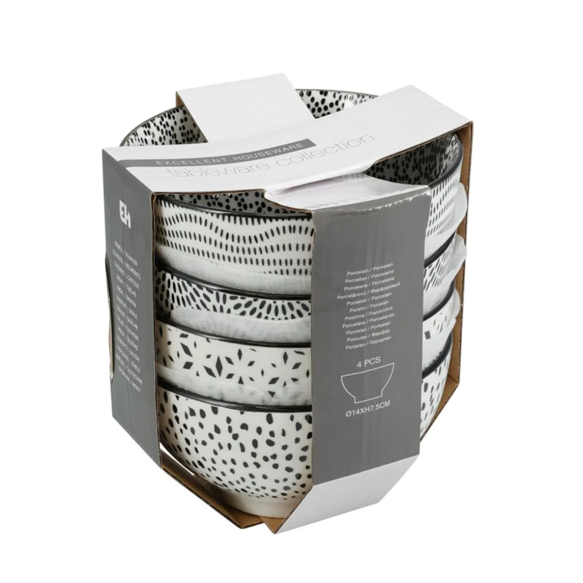 Schüssel Set Porzellan 890 ml 4-teilig weiss/schwarz